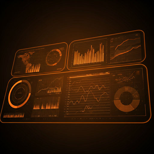 Dashboard tehnic cu interfețe portocalii pe fundal închis, conectivitate și analitice.